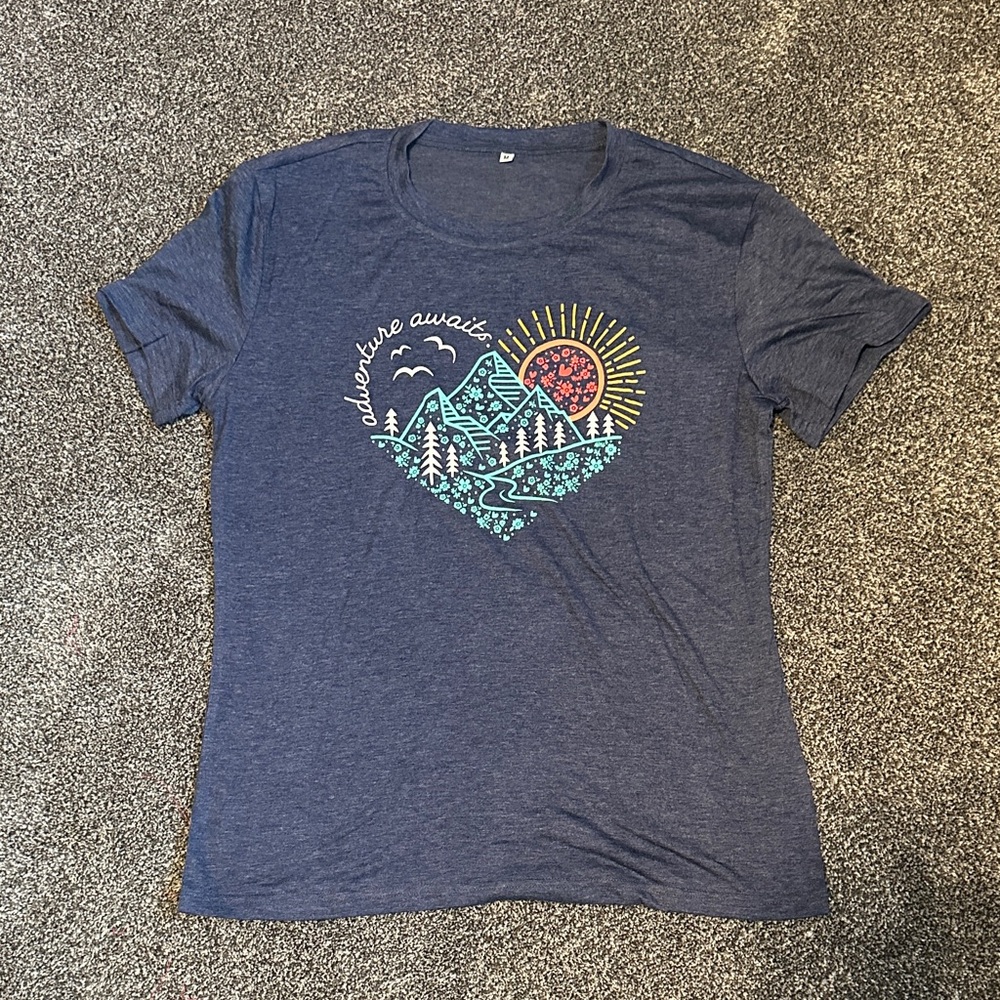 Blue Graphic T-Shirt with Adventure Design